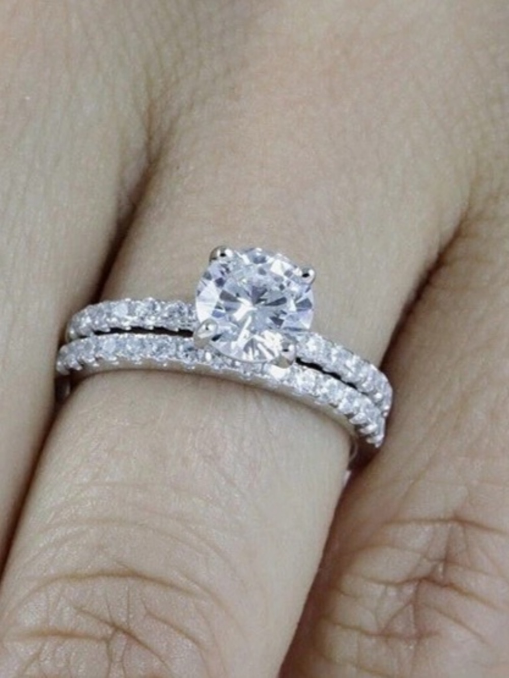 💎💍Round Moissanite Solitaire Engagement Bridal Set Ring 14K White Gold Plated